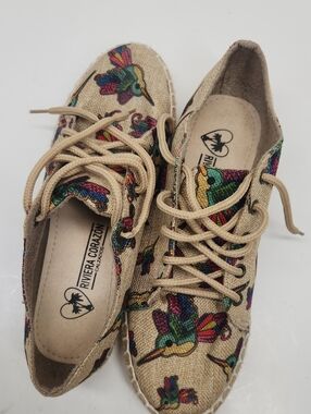 Riviera Corazon Beige Hummingbird Lace-Up Espadrilles Size 8